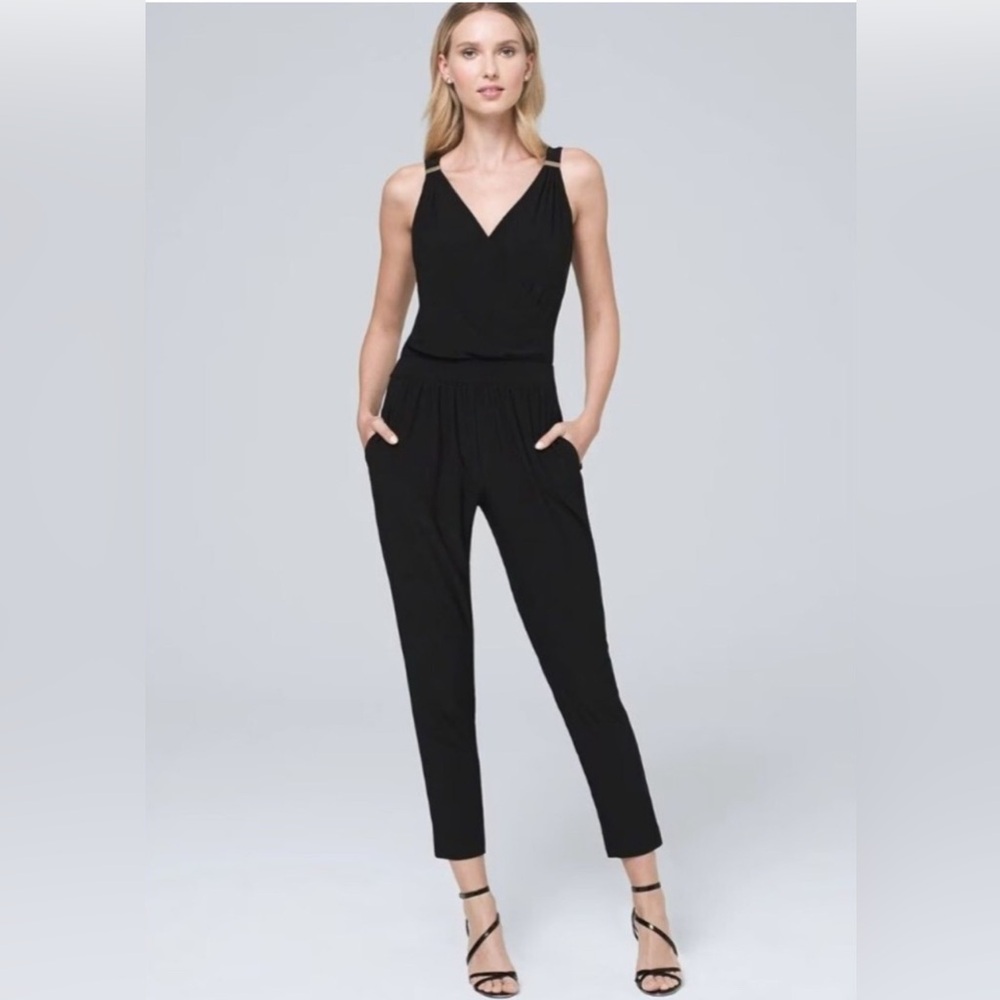 White House Black Market Black V-Neck Sleeveless Jumpsuit